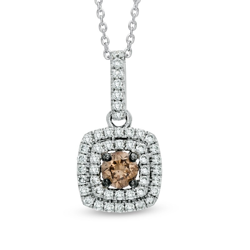5/8 CT. T.W. Champagne and White Diamond Double Square Frame Pendant in 14K Two-Tone Gold