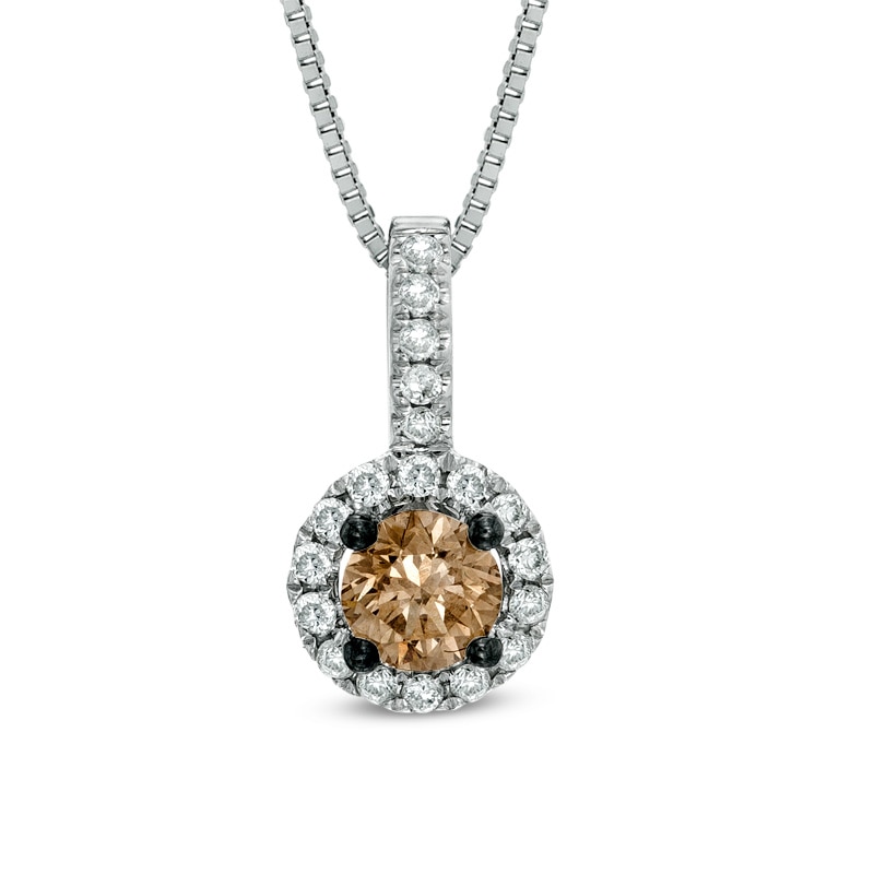 Main Image 1 of 3/8 CT. T.W. Champagne and White Diamond Frame Pendant in 14K White Gold