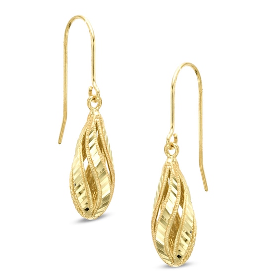 Diamond-Cut Teardrop Earrings in 10K Gold