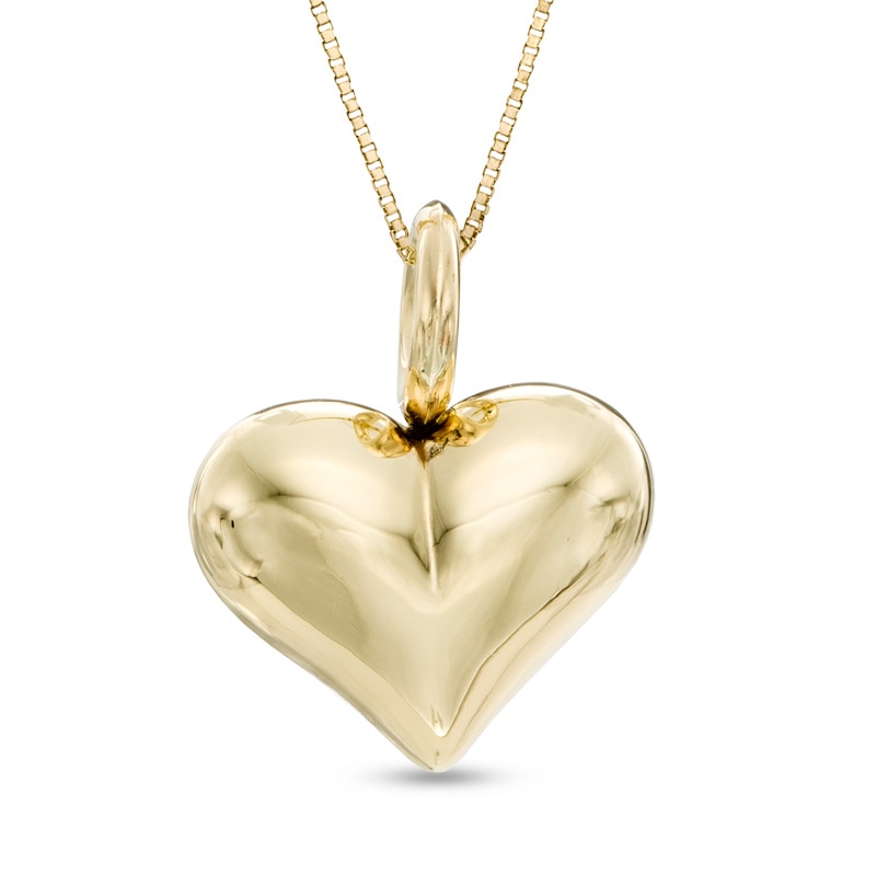 Main Image 1 of Polished Puff Heart Pendant in 10K Gold - 17"