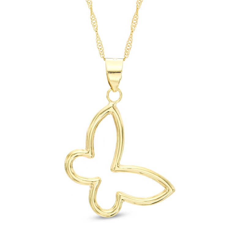 Main Image 1 of Butterfly Outline Pendant in 10K Gold - 17"