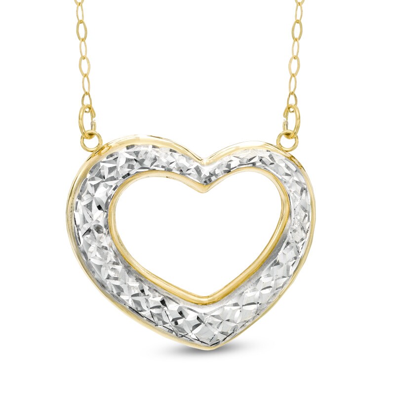 Diamond-Cut Heart Pendant in 10K Two-Tone Gold - 17"