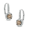 Thumbnail Image 1 of 7/8 CT. T.W. Champagne and White Diamond Frame Drop Earrings in 14K White Gold
