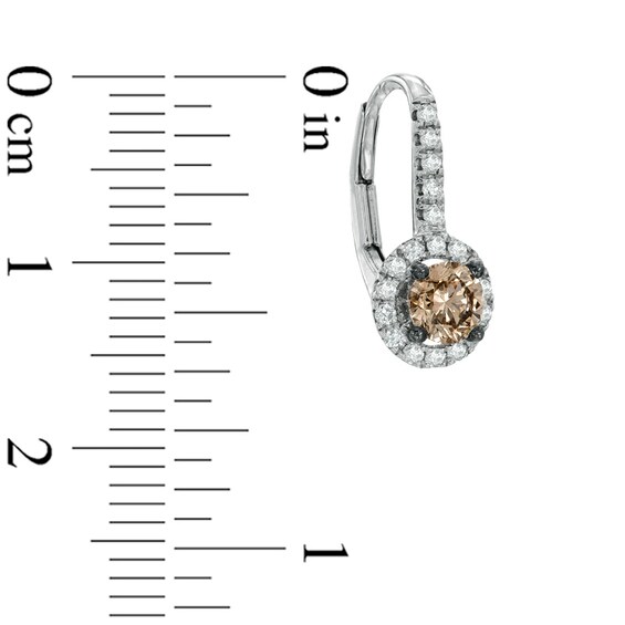 7/8 CT. T.w. Champagne and White Diamond Frame Drop Earrings in 14K White Gold