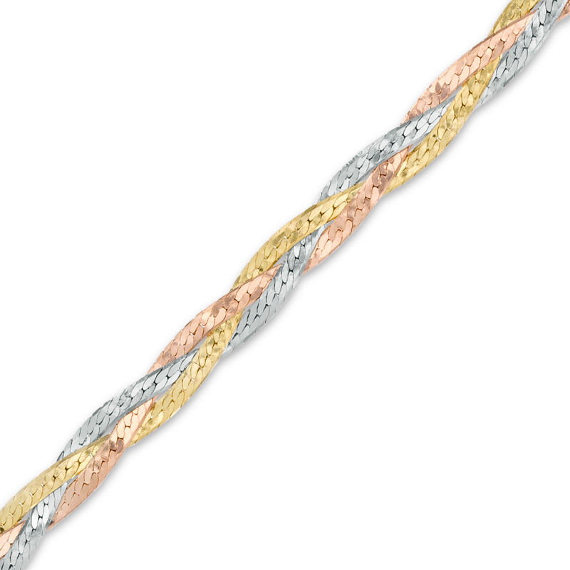 Herringbone Chain Bracelet in 10K Tri-Tone Gold - 7.5