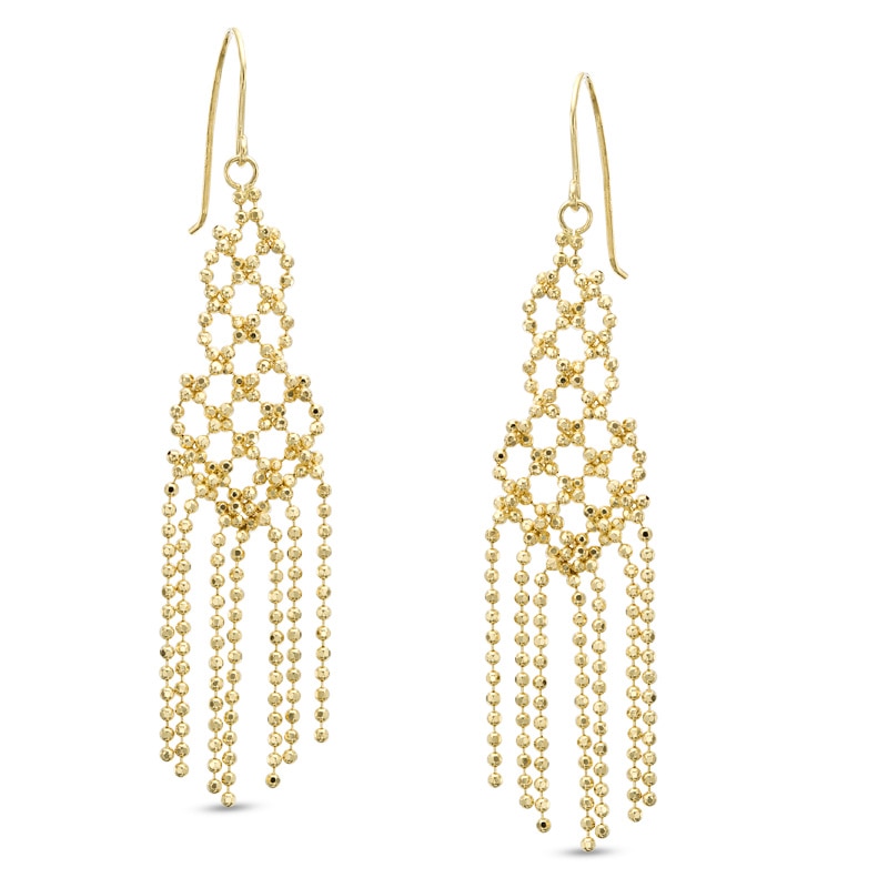 Main Image 1 of Beaded Chain Fringe Drop Earrings in 10K Gold