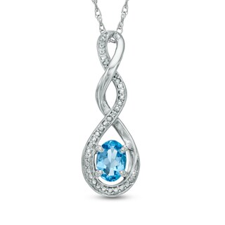 Oval Blue Topaz and Diamond Accent Infinity Twist Pendant in Sterling Silver