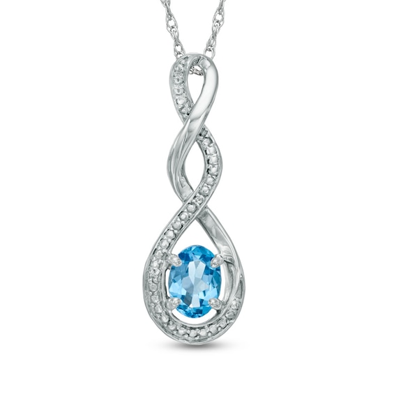Oval Blue Topaz and Diamond Accent Infinity Twist Pendant in Sterling Silver