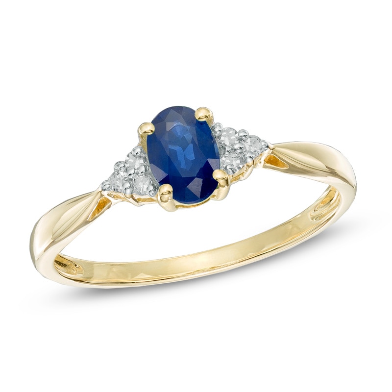 Main Image 1 of Oval Blue Sapphire and Diamond Accent Ring in 14K Gold