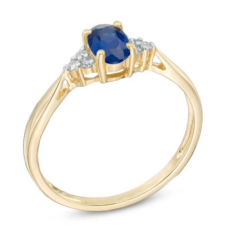 Main Image 2 of Oval Blue Sapphire and Diamond Accent Ring in 14K Gold