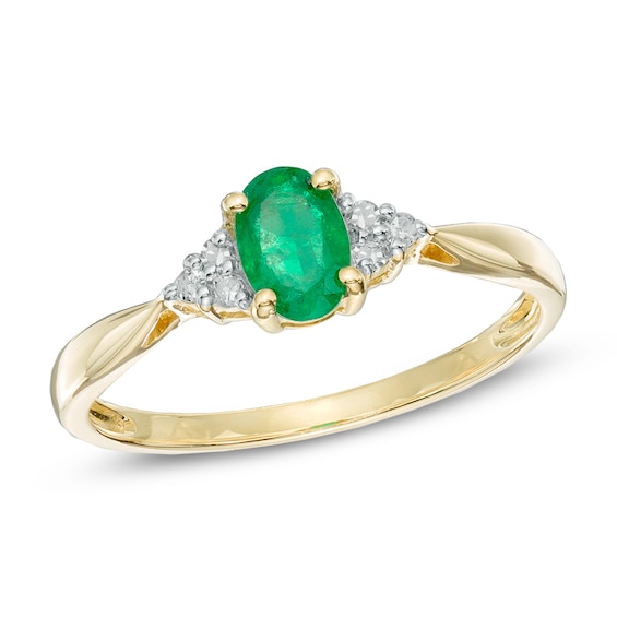 Oval Emerald and Diamond Accent Ring in 14K Gold