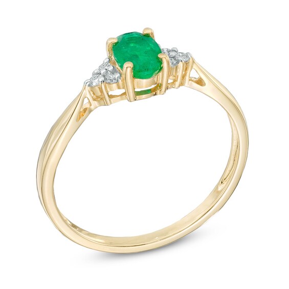 Oval Emerald and Diamond Accent Ring in 14K Gold