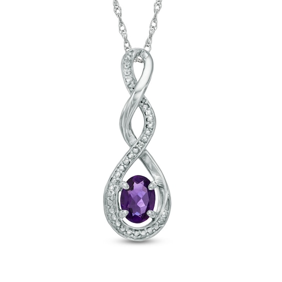 Oval Amethyst and Diamond Accent Infinity Twist Pendant in Sterling Silver