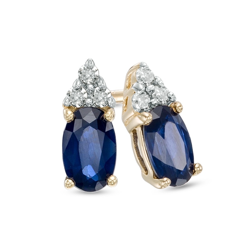Main Image 1 of Oval Blue Sapphire and Diamond Accent Stud Earrings in 14K Gold
