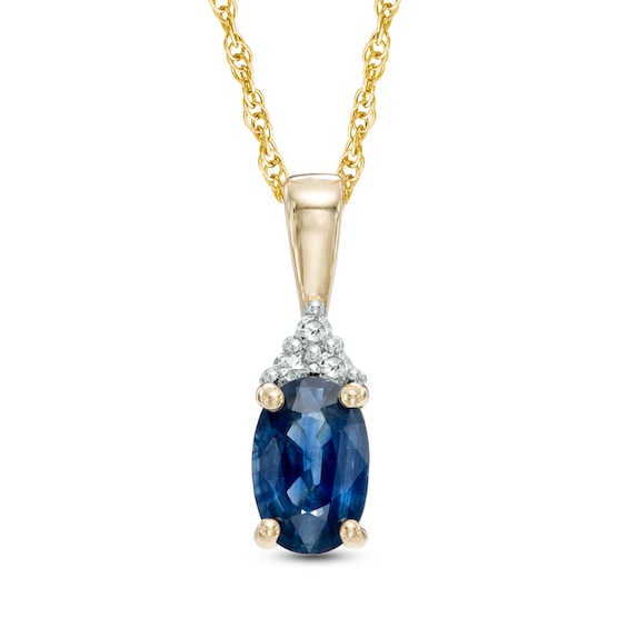 Oval Blue Sapphire and Diamond Accent Pendant in 14K Gold