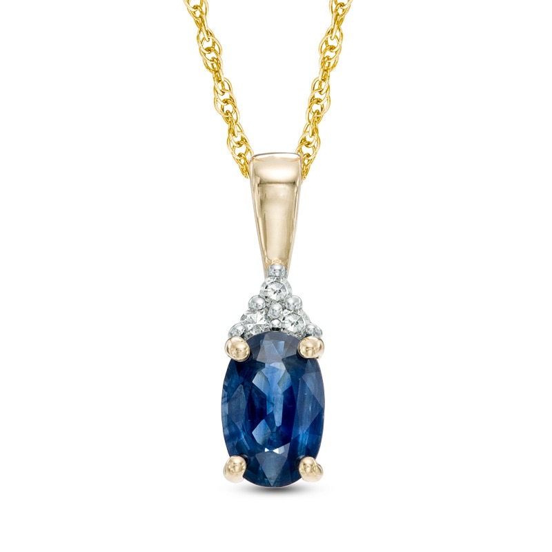 Main Image 1 of Oval Blue Sapphire and Diamond Accent Pendant in 14K Gold