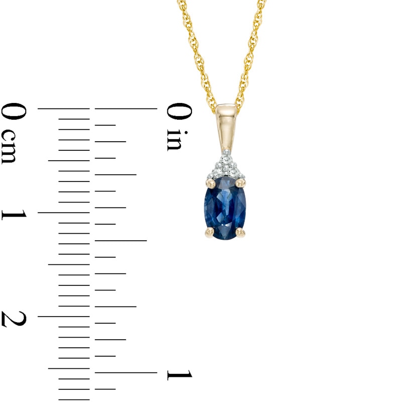 Main Image 2 of Oval Blue Sapphire and Diamond Accent Pendant in 14K Gold
