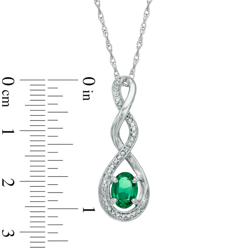 Main Image 2 of Oval Lab-Created Emerald and Diamond Accent Infinity Twist Pendant in Sterling Silver