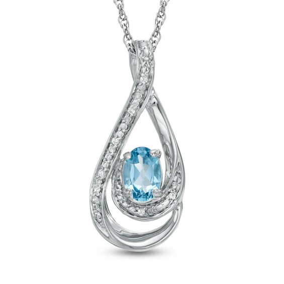 Oval Blue Topaz and Diamond Accent Loop Pendant in Sterling Silver