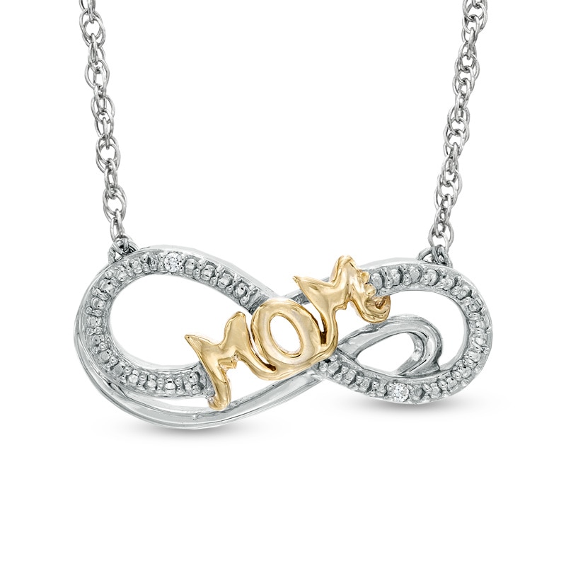 Diamond Accent "MOM" Infinity Necklace in Sterling Silver and 14K Gold Plate