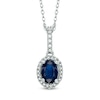 Thumbnail Image 0 of Oval Blue Sapphire and 1/6 CT. T.W. Diamond Frame Pendant in 14K White Gold