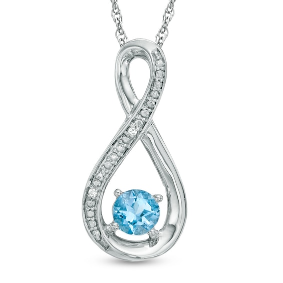 5.0mm Blue Topaz and Diamond Accent Infinity Pendant in Sterling Silver