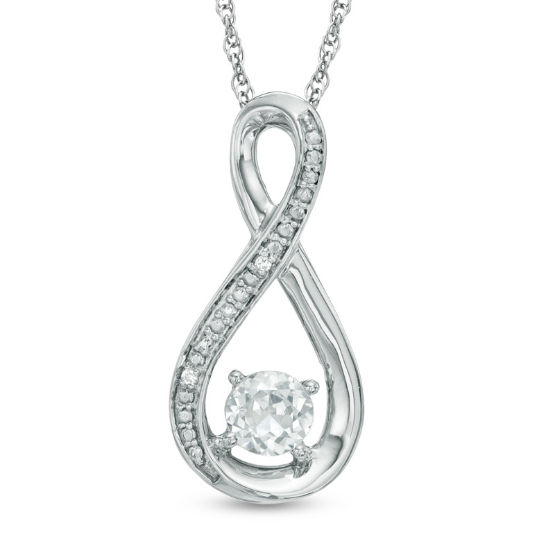 5.0mm Lab-Created White Sapphire and Diamond Accent Infinity Pendant in Sterling Silver