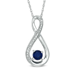 5.0mm Lab-Created Blue Sapphire and Diamond Accent Infinity Pendant in Sterling Silver