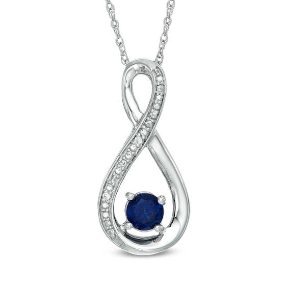 5.0mm Lab-Created Blue Sapphire and Diamond Accent Infinity Pendant in Sterling Silver