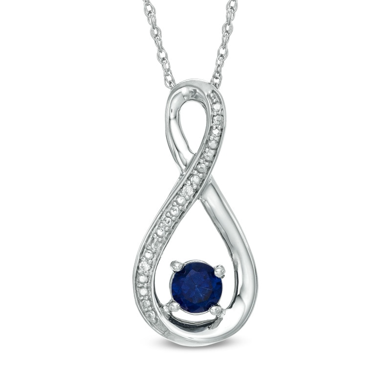 Main Image 1 of 5.0mm Lab-Created Blue Sapphire and Diamond Accent Infinity Pendant in Sterling Silver