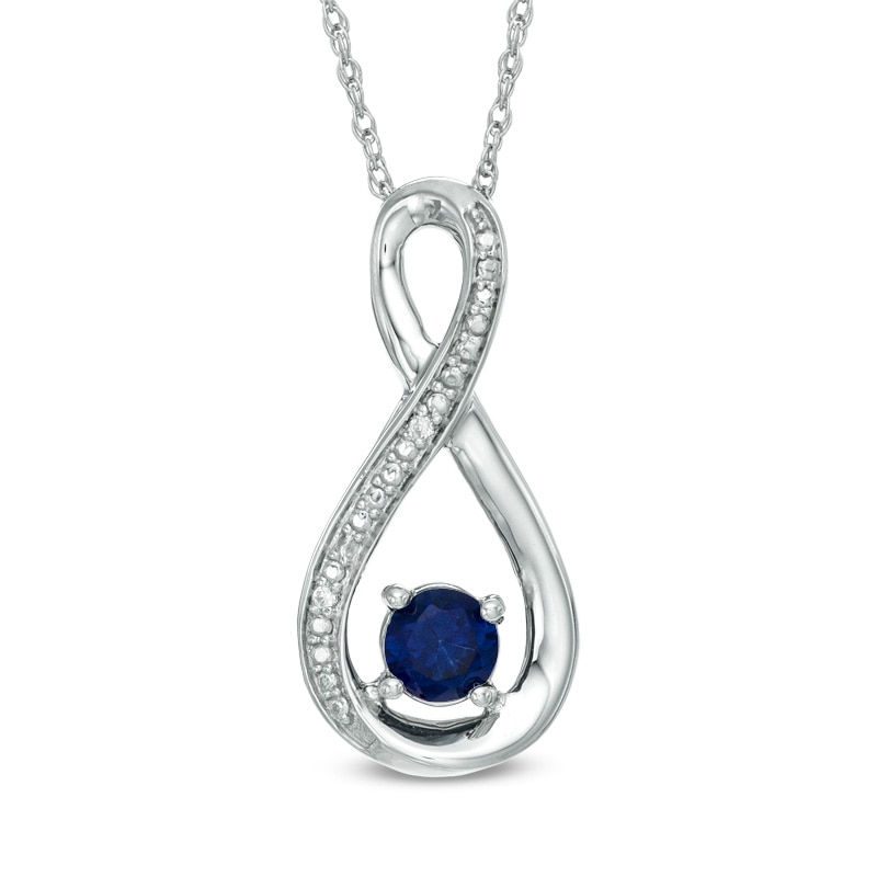 5.0mm Lab-Created Blue Sapphire and Diamond Accent Infinity Pendant in Sterling Silver