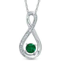 5.0mm Lab-Created Emerald and Diamond Accent Infinity Pendant in Sterling Silver