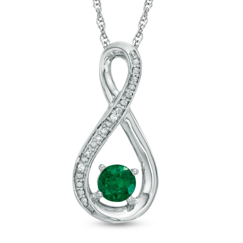 Main Image 1 of 5.0mm Lab-Created Emerald and Diamond Accent Infinity Pendant in Sterling Silver
