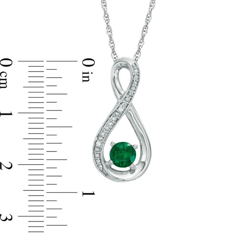 5.0mm Lab-Created Emerald and Diamond Accent Infinity Pendant in Sterling Silver