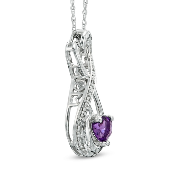 5.0mm Heart-Shaped Amethyst and Diamond Accent Infinity Heart Mom Pendant in Sterling Silver
