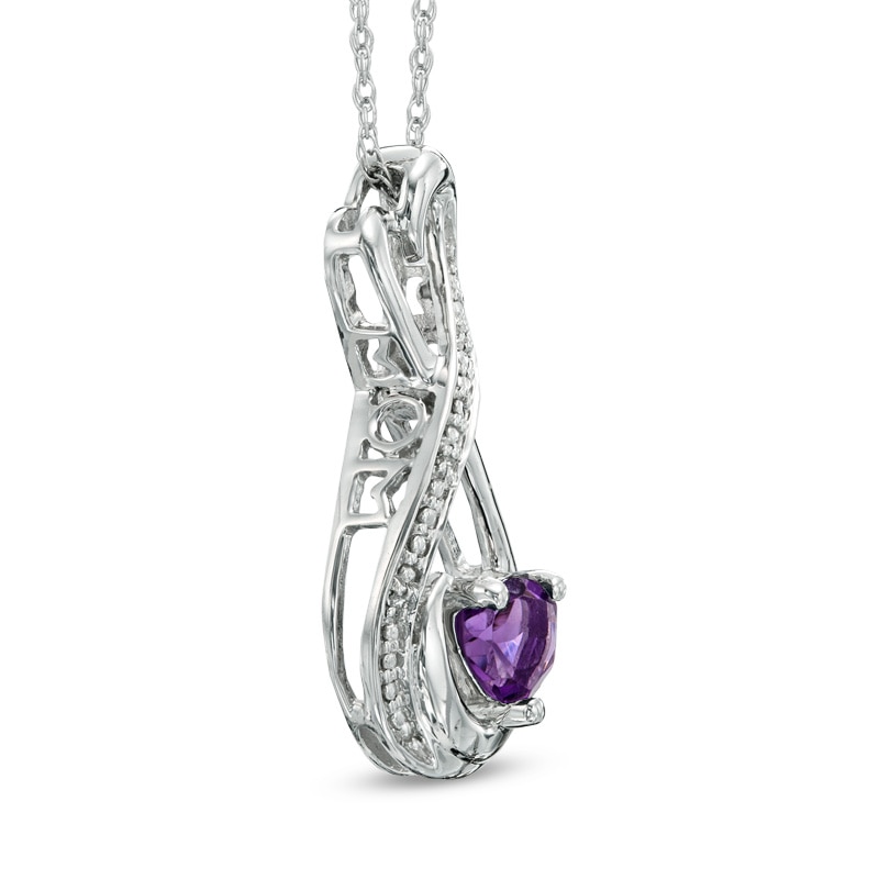 5.0mm Heart-Shaped Amethyst and Diamond Accent Infinity Heart "MOM" Pendant in Sterling Silver