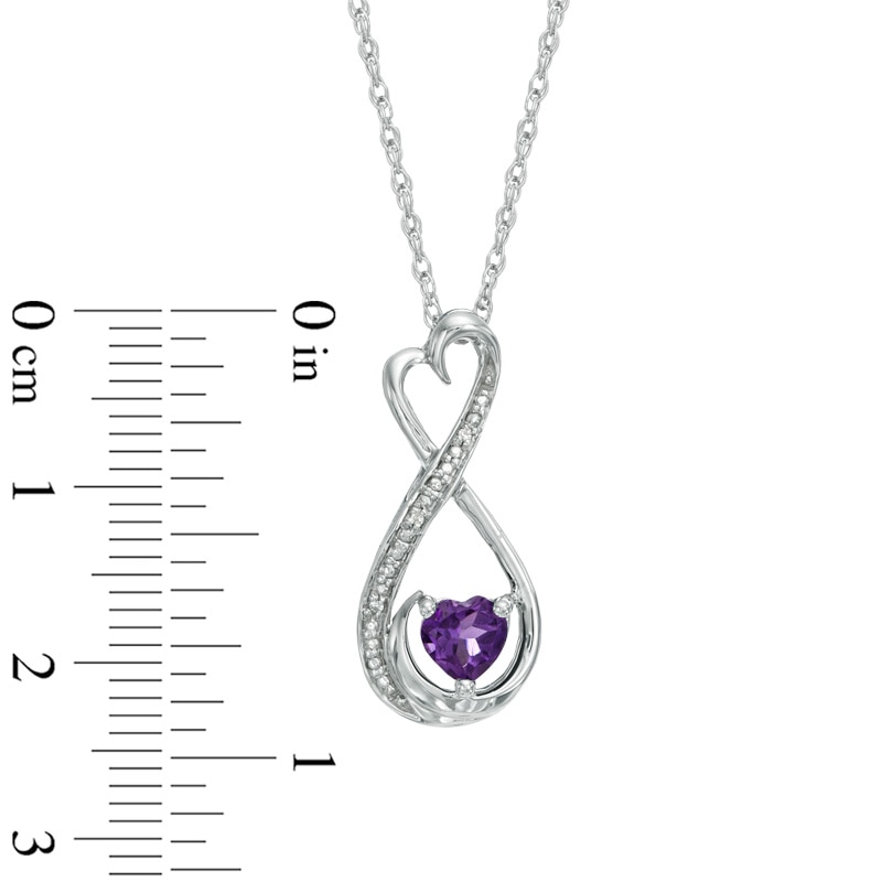 5.0mm Heart-Shaped Amethyst and Diamond Accent Infinity Heart "MOM" Pendant in Sterling Silver