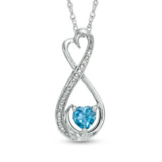 5.0mm Heart-Shaped Blue Topaz and Diamond Accent Infinity Heart "MOM" Pendant in Sterling Silver