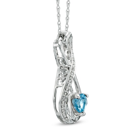5.0mm Heart-Shaped Blue Topaz and Diamond Accent Infinity Heart "MOM" Pendant in Sterling Silver 5.0mm Heart-Shaped Blue Topaz and Diamond Accent Infinity Heart "MOM" Pendant in Sterling Silver