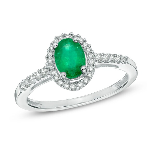 Oval Emerald and 1/5 CT. T.w. Diamond Frame Ring in 14K White Gold