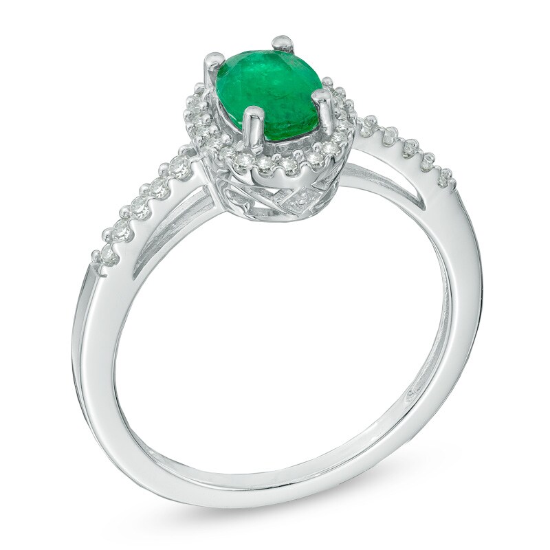 Main Image 2 of Oval Emerald and 1/5 CT. T.W. Diamond Frame Ring in 14K White Gold