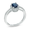 Thumbnail Image 2 of Oval Blue Sapphire and 1/5 CT. T.W. Diamond Frame Ring in 14K White Gold