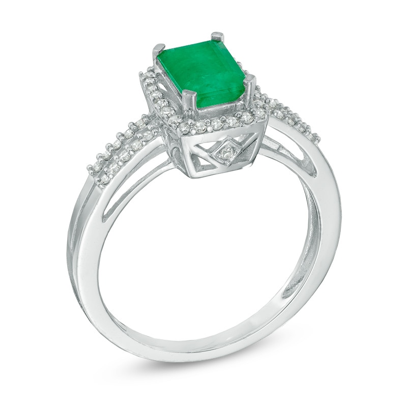 Emerald-Cut Emerald and 1/4 CT. T.W. Diamond Frame Ring in 14K White Gold