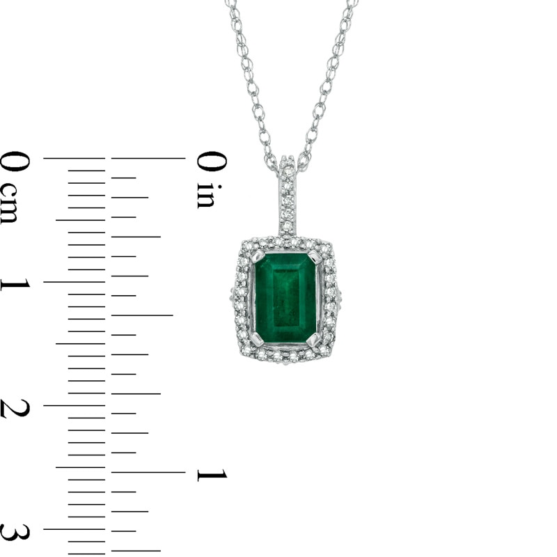 Emerald-Cut Emerald and 1/6 CT. T.W. Diamond Frame Pendant in 14K White Gold