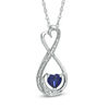 Thumbnail Image 1 of 5.0mm Heart-Shaped Lab-Created Blue Sapphire and Diamond Accent Infinity Heart "MOM" Pendant in Sterling Silver