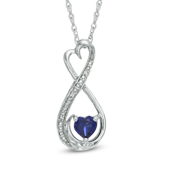 5.0mm Heart-Shaped Lab-Created Blue Sapphire and Diamond Accent Infinity Heart Mom Pendant in Sterling Silver