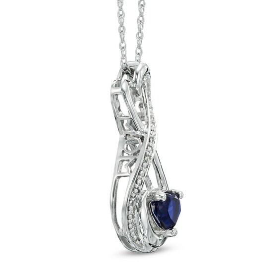 5.0mm Heart-Shaped Lab-Created Blue Sapphire and Diamond Accent Infinity Heart Mom Pendant in Sterling Silver