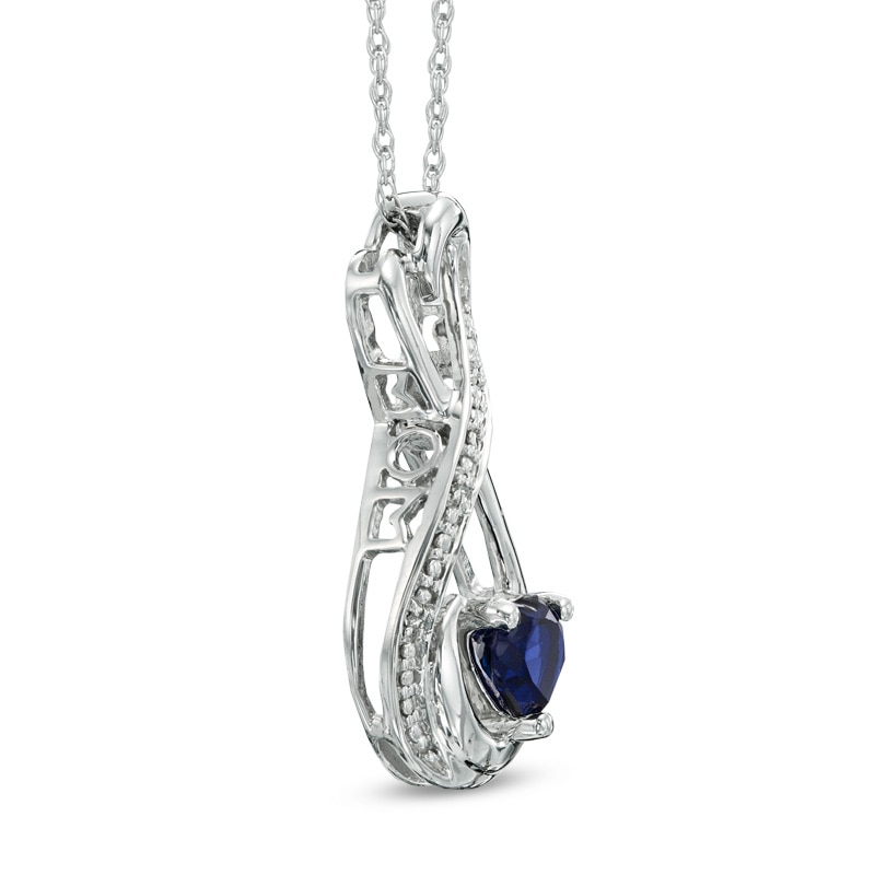 Main Image 2 of 5.0mm Heart-Shaped Lab-Created Blue Sapphire and Diamond Accent Infinity Heart "MOM" Pendant in Sterling Silver