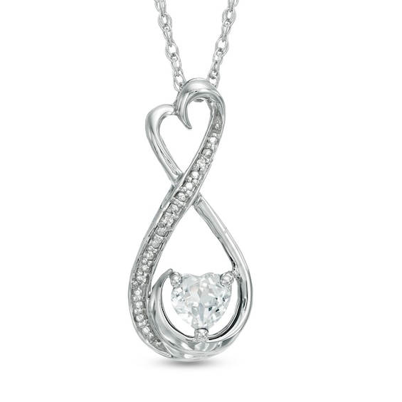 5.0mm Heart-Shaped Lab-Created White Sapphire and Diamond Accent Infinity Heart Mom Pendant in Sterling Silver