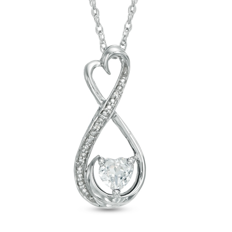 5.0mm Heart-Shaped Lab-Created White Sapphire and Diamond Accent Infinity Heart "MOM" Pendant in Sterling Silver